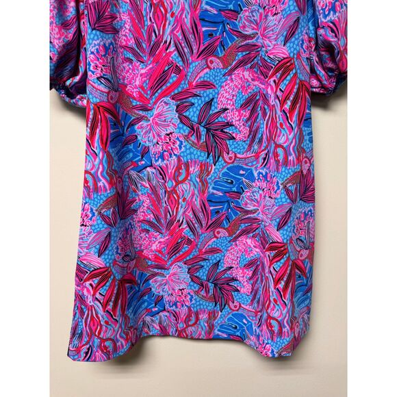 LILLY PULITZER Arcelle Printed Dress Ruby Red Wild Times Print Puff Sleeves Sz S - Picture 5 of 14